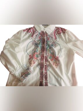 Chic Me- Short Set Button-Down Off-White with Multicolor Paisley Size: X-Large